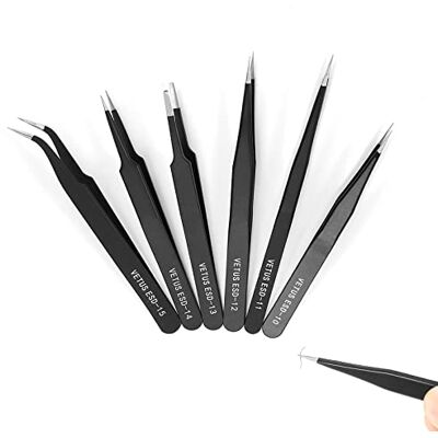 MANBOC Ensemble de Pincettes de Précision, 6pcs Pincettes de Précision Antistatiques Ensemble de Pincettes Industrielles, Pincettes en Acier Inoxydable Solides et Durables - Publicité MANBOC Ensemble de Pincettes de Précision, 6pcs Pincettes de Précision Antistatiques Ensemble de Pincettes Industrielles, Pincettes en Acier Inoxydable Solides et Durables - Publicité