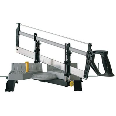 Stanley 1-20-800 Scie À Onglet Articulée Coupe Nette et Précise Largeur: 45° = 103mm, 90° = 165mm / Epaisseur = 114 mm Poignée en Elastomère Livrée avec Scie À Dos 560mm - Publicité Stanley 1-20-800 Scie À Onglet Articulée Coupe Nette et Précise Largeur: 45° = 103mm, 90° = 165mm / Epaisseur = 114 mm Poignée en Elastomère Livrée avec Scie À Dos 560mm - Publicité