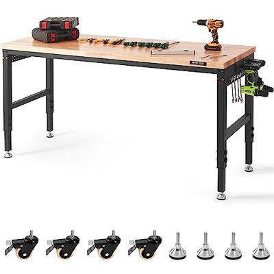 VEVOR Établi réglable, 1830 x 635 mm, Table de Travail de Garage avec Roues universelles, hauteurs de 71,1-100,3 cm, 1361 kg, avec Prises de Courant, Plateau en Bois Dur et Repose-Pieds, pour Bureau - Publicité VEVOR Établi réglable, 1830 x 635 mm, Table de Travail de Garage avec Roues universelles, hauteurs de 71,1-100,3 cm, 1361 kg, avec Prises de Courant, Plateau en Bois Dur et Repose-Pieds, pour Bureau - Publicité