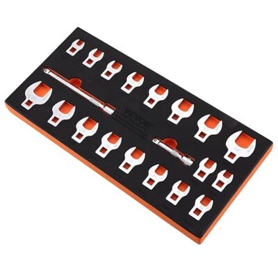 VEVOR Lot de 20 clés à pied de corbeau, entraînement 3/8", métrique 10-22 mm SAE 3/8-7/8", clé à levier en acier 40Cr, 2 barres d'extension pour réparation de clés dynamométriques - Publicité VEVOR Lot de 20 clés à pied de corbeau, entraînement 3/8", métrique 10-22 mm SAE 3/8-7/8", clé à levier en acier 40Cr, 2 barres d'extension pour réparation de clés dynamométriques - Publicité