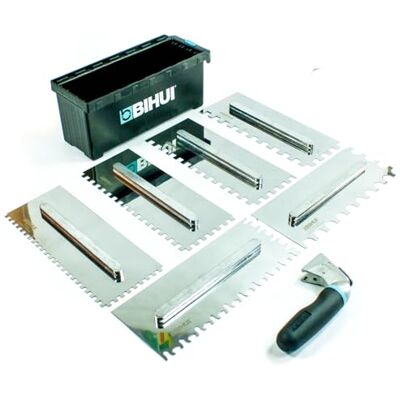 BIHUI Lot de peignes dentés Ensemble de 6 peignes pour carrelage de 280x115 mm Palettes en acier inoxydable pour colle Tailles de 6, 8, 10, 12, 10x20 mm. Publicité BIHUI Lot de peignes dentés Ensemble de 6 peignes pour carrelage de 280x115 mm Palettes en acier inoxydable pour colle Tailles de 6, 8, 10, 12, 10x20 mm. Publicité