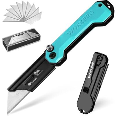 WORKPRO Couteau Utilitaire Pliant et Cutter de Poche avec Mécanisme de Changement Rapide, Manche en G10, avec 10 Lames SK5 Supplémentaires, Idéal pour Coupe de Cuir, PVC, Papier, Bleu - Publicité WORKPRO Couteau Utilitaire Pliant et Cutter de Poche avec Mécanisme de Changement Rapide, Manche en G10, avec 10 Lames SK5 Supplémentaires, Idéal pour Coupe de Cuir, PVC, Papier, Bleu - Publicité