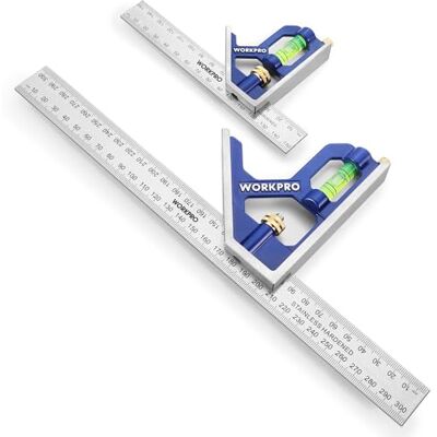 WORKPRO 2 Pièces Règle d'angle de Combinaison Equerre Combinées 150mm & 300mm en Acier Inoxydable, Équerre de Menuisier avec Niveau à Bulle et Tire-Lignes Pratique - Publicité WORKPRO 2 Pièces Règle d'angle de Combinaison Equerre Combinées 150mm & 300mm en Acier Inoxydable, Équerre de Menuisier avec Niveau à Bulle et Tire-Lignes Pratique - Publicité
