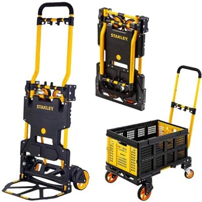 Stanley Diable et Caisse à provisions Chariot de Transport 2 en 1-137 kg Chariot à Plateforme Pliable avec Caisse de 50 l Compact et Mobile Noir/Jaune - Publicité Stanley Diable et Caisse à provisions Chariot de Transport 2 en 1-137 kg Chariot à Plateforme Pliable avec Caisse de 50 l Compact et Mobile Noir/Jaune - Publicité