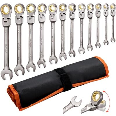 VEVOR Jeu de Clés Mixtes 12PCs, Clé Plate à Cliquet à Tête Flexible, pour Réparation Domestique et Automobile, Taille SAE, Extrémité Fourche, 72 Dents, en Acier Cr-V, avec Trousse Enroulable - Publicité VEVOR Jeu de Clés Mixtes 12PCs, Clé Plate à Cliquet à Tête Flexible, pour Réparation Domestique et Automobile, Taille SAE, Extrémité Fourche, 72 Dents, en Acier Cr-V, avec Trousse Enroulable - Publicité