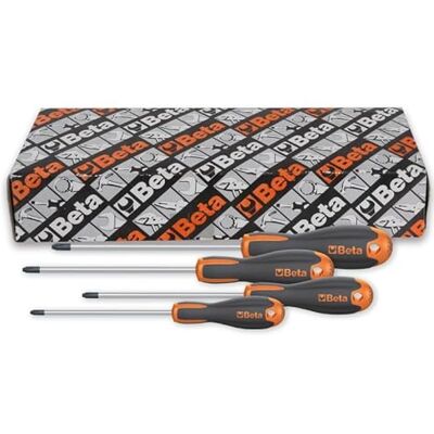 Beta 1209E/PZ-S4 – Jeu de 4 tournevis Evox Pozidriv®/Supadriv®, acier chromé avec embouts noirs, poignée ergonomique bi-matière, tailles PZ0–PZ3 - Publicité Beta 1209E/PZ-S4 – Jeu de 4 tournevis Evox Pozidriv®/Supadriv®, acier chromé avec embouts noirs, poignée ergonomique bi-matière, tailles PZ0–PZ3 - Publicité