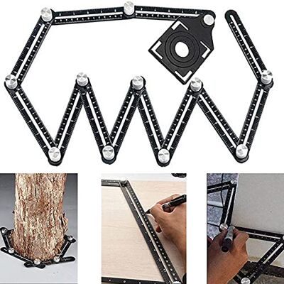 JIRENSH Règle de mesure multi-angle pour carrelage noir Pochoir d'angle en alliage d'aluminium 12 outils latéraux Convient pour la menuiserie, les carreaux de céramique - Publicité JIRENSH Règle de mesure multi-angle pour carrelage noir Pochoir d'angle en alliage d'aluminium 12 outils latéraux Convient pour la menuiserie, les carreaux de céramique - Publicité