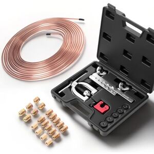 VEVOR Kit Outils d'Évasement de Tuyaux de Freins 45° Dudgeonnière Climatisation Dudgeonnage Simple Double avec Conduite Frein Cuivrée 7,6 m x 4,76 mm, 16 Raccords 4 Unions, Coupe-tube, 5 Adaptateurs - Publicité VEVOR Kit Outils d'Évasement de Tuyaux de Freins 45° Dudgeonnière Climatisation Dudgeonnage Simple Double avec Conduite Frein Cuivrée 7,6 m x 4,76 mm, 16 Raccords 4 Unions, Coupe-tube, 5 Adaptateurs - Publicité