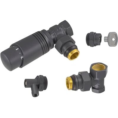 NT NOYON & THIEBAULT Kit raccordement radiateur anthracite 15x21 (1/2) robinet équerre + coude de réglage + robinet de vidange eau + bouchon purgeur air + tête thermostatique filetage standard M30x150 NOYON & THIEBAULT - Publicité NT NOYON & THIEBAULT Kit raccordement radiateur anthracite 15x21 (1/2) robinet équerre + coude de réglage + robinet de vidange eau + bouchon purgeur air + tête thermostatique filetage standard M30x150 NOYON & THIEBAULT - Publicité