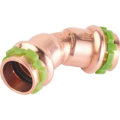 Comap Raccord cuivre coudé 45° à sertir Femelle Ø 15 mm Aalberts Integrated Piping Systems - Publicité Comap Raccord cuivre coudé 45° à sertir Femelle Ø 15 mm Aalberts Integrated Piping Systems - Publicité