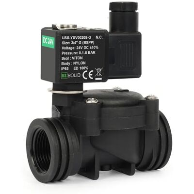 U.S. Solid Électrovanne plastique (nylon) 3/4" G 24 V DC, 0,1-8 bar, normalement fermé, joint VITON pour eau, air - Publicité U.S. Solid Électrovanne plastique (nylon) 3/4" G 24 V DC, 0,1-8 bar, normalement fermé, joint VITON pour eau, air - Publicité
