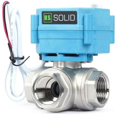 U.S. Solid Vanne 3 voies motorisée acier inoxydabl – 3/4", 9–24 V AC/DC, type T, électrique de zone avec fonction manuelle, robinet d'arrêt d'eau, port standard - Publicité U.S. Solid Vanne 3 voies motorisée acier inoxydabl – 3/4", 9–24 V AC/DC, type T, électrique de zone avec fonction manuelle, robinet d'arrêt d'eau, port standard - Publicité