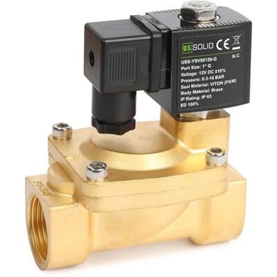 U.S. Solid Électrovanne en laiton 1" 12 V DC, 0,3-16 bar, normalement fermée, joint Viton, filetage G pilotée - Publicité U.S. Solid Électrovanne en laiton 1" 12 V DC, 0,3-16 bar, normalement fermée, joint Viton, filetage G pilotée - Publicité