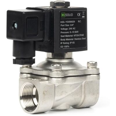 U.S. Solid Électrovanne 24 V AC 10 bar normalement fermée, vanne à eau électrique Viton (3/4", acier inoxydable) - Publicité U.S. Solid Électrovanne 24 V AC 10 bar normalement fermée, vanne à eau électrique Viton (3/4", acier inoxydable) - Publicité