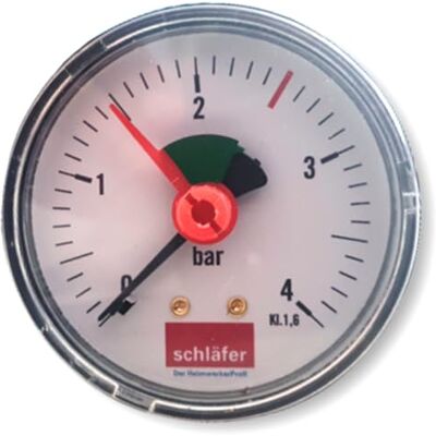 Schläfer 0930162 Manomètre hydraulique arrière Raccord axial 3/8" Échelle 0-4 bar 63 mm pour systèmes de chauffage air-eau avec indicateur de pression hydraulique - Publicité Schläfer 0930162 Manomètre hydraulique arrière Raccord axial 3/8" Échelle 0-4 bar 63 mm pour systèmes de chauffage air-eau avec indicateur de pression hydraulique - Publicité