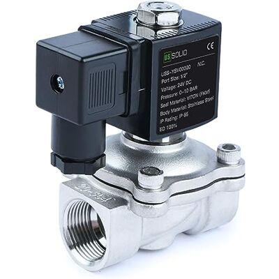 U.S. Solid Électrovanne acier inoxydable G 1/2" 24 V CC normalement fermée 10 bar Valve à eau électrique pour eau, air, diesel, kérosène, essence - Publicité U.S. Solid Électrovanne acier inoxydable G 1/2" 24 V CC normalement fermée 10 bar Valve à eau électrique pour eau, air, diesel, kérosène, essence - Publicité
