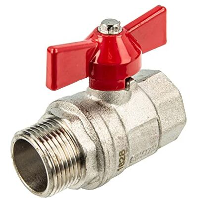 tecuro Robinet à boisseau sphérique filetage intérieur x extérieur G 3/4" (DN 20), passage complet, poignée papillon rouge, laiton CW 617 N - Publicité tecuro Robinet à boisseau sphérique filetage intérieur x extérieur G 3/4" (DN 20), passage complet, poignée papillon rouge, laiton CW 617 N - Publicité