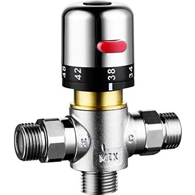 CIENCIA Vanne 3 Voies Laiton Mitigeur Thermostatique de Douche 1/2" Mâle Valve de Mitigeur Thermostatique, CTM504 - Publicité CIENCIA Vanne 3 Voies Laiton Mitigeur Thermostatique de Douche 1/2" Mâle Valve de Mitigeur Thermostatique, CTM504 - Publicité