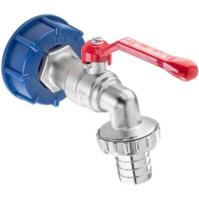 POPPSTAR Robinet de vidange IBC 1 pouce vers 1 1/4 pouce (vanne à boisseau sphérique, bouchon IBC S60x6 filetage grossier 60 mm, embout cannelé 25 mm), laiton nickelé mat - Publicité POPPSTAR Robinet de vidange IBC 1 pouce vers 1 1/4 pouce (vanne à boisseau sphérique, bouchon IBC S60x6 filetage grossier 60 mm, embout cannelé 25 mm), laiton nickelé mat - Publicité