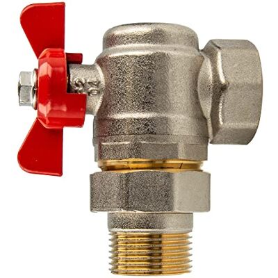 tecuro Robinet à boisseau sphérique coudé avec raccord G 3/4" x filetage intérieur Rp 3/4", laiton nickelé - Publicité tecuro Robinet à boisseau sphérique coudé avec raccord G 3/4" x filetage intérieur Rp 3/4", laiton nickelé - Publicité