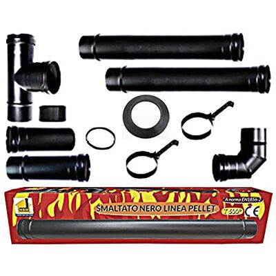 MBM poêle à pellets tubes Kit 80 mm. en tube d'acier laqué noir résistant CE 600 ° Fait dans la cheminée en porcelaine Italie. Publicité MBM poêle à pellets tubes Kit 80 mm. en tube d'acier laqué noir résistant CE 600 ° Fait dans la cheminée en porcelaine Italie. Publicité