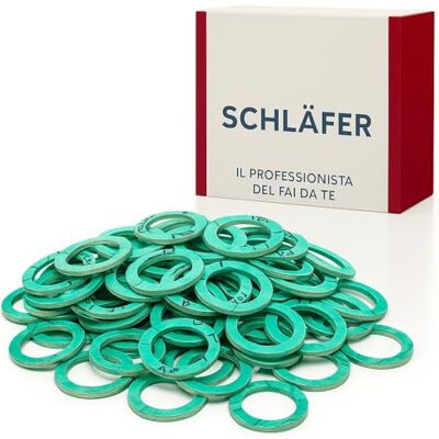 Schläfer 182450-50 Joints Plats Fibre Verte mixtes 3/8-1/2-3/4-1-1"1/4 Étanchéité Haute Température 180°C Joint Plomberie Chauffage Robinet Évier WC Sans Amiante Fabriqué en Italie - Publicité Schläfer 182450-50 Joints Plats Fibre Verte mixtes 3/8-1/2-3/4-1-1"1/4 Étanchéité Haute Température 180°C Joint Plomberie Chauffage Robinet Évier WC Sans Amiante Fabriqué en Italie - Publicité