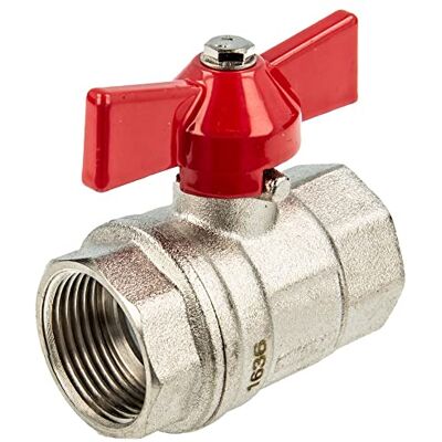 tecuro Robinet à boisseau sphérique, filetage intérieur des deux côtés G 3/4" (DN 20), passage complet, poignée papillon rouge, laiton CW 617 N, niveau de pression PN25 - Publicité tecuro Robinet à boisseau sphérique, filetage intérieur des deux côtés G 3/4" (DN 20), passage complet, poignée papillon rouge, laiton CW 617 N, niveau de pression PN25 - Publicité