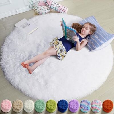 Amdrebio Tapis Rond à Poils Longs pour Chambre d'enfant, Salle de Jeux, décoration d'intérieur, Salon, Chambre d'enfant, dortoir, Salle de Classe, Blanc, 1,5 m - Publicité Amdrebio Tapis Rond à Poils Longs pour Chambre d'enfant, Salle de Jeux, décoration d'intérieur, Salon, Chambre d'enfant, dortoir, Salle de Classe, Blanc, 1,5 m - Publicité