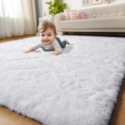 Amdrebio Tapis de Couloir Moelleux à Poils Longs pour Chambre à Coucher, 0,91 x 1,5 m, Tapis Pelucheux Blanc Rectangulaire, Décoration - Publicité Amdrebio Tapis de Couloir Moelleux à Poils Longs pour Chambre à Coucher, 0,91 x 1,5 m, Tapis Pelucheux Blanc Rectangulaire, Décoration - Publicité