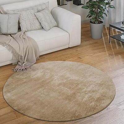 Paco Home Tapis Rond Salon Tapis Poil Ras Moderne Moelleux Lavable Monochrome, Dimension:80 cm Rond, Couleur:Beige 2 - Publicité Paco Home Tapis Rond Salon Tapis Poil Ras Moderne Moelleux Lavable Monochrome, Dimension:80 cm Rond, Couleur:Beige 2 - Publicité