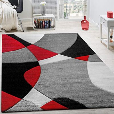 Paco Home Créateur Tapis Moderne Géométrique Motif Découpe des Contours en Rouge Noir Gris, Dimension:120x170 cm - Publicité Paco Home Créateur Tapis Moderne Géométrique Motif Découpe des Contours en Rouge Noir Gris, Dimension:120x170 cm - Publicité