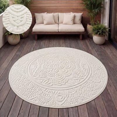 Paco Home Tapis Exterieur Terrasse Salon Cuisine Motif Scandinave Motif Boho Uni, Dimension:200 cm Rond, Couleur:Crème 3 - Publicité Paco Home Tapis Exterieur Terrasse Salon Cuisine Motif Scandinave Motif Boho Uni, Dimension:200 cm Rond, Couleur:Crème 3 - Publicité