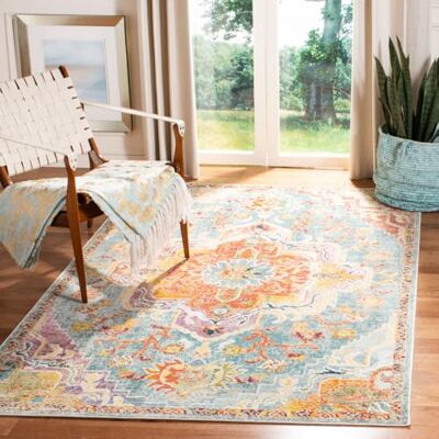 SAFAVIEH Tapis Boho pour Salon, Salle à Manger, Chambre à Coucher Crystal Collection, Tapis à Poil Court, Sarcelle et Orange, 152 X 244 cm - Publicité SAFAVIEH Tapis Boho pour Salon, Salle à Manger, Chambre à Coucher Crystal Collection, Tapis à Poil Court, Sarcelle et Orange, 152 X 244 cm - Publicité