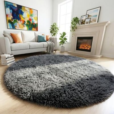 Amdrebio Tapis rond gris à poils longs pour salon, chambre à coucher, tapis pelucheux à poils longs pour chambre d'enfant, décoration de bureau, esthétique, tapis d'intérieur en peluche douce pour chambre - Publicité Amdrebio Tapis rond gris à poils longs pour salon, chambre à coucher, tapis pelucheux à poils longs pour chambre d'enfant, décoration de bureau, esthétique, tapis d'intérieur en peluche douce pour chambre - Publicité