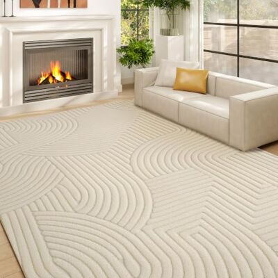 HOMCOM Tapis Salon 160 x 120 cm Poils Épais Géométrique Moelleux Crème Antidérapant, Style Moderne, pour Salon, Chambre à Coucher, Bureau - Publicité HOMCOM Tapis Salon 160 x 120 cm Poils Épais Géométrique Moelleux Crème Antidérapant, Style Moderne, pour Salon, Chambre à Coucher, Bureau - Publicité