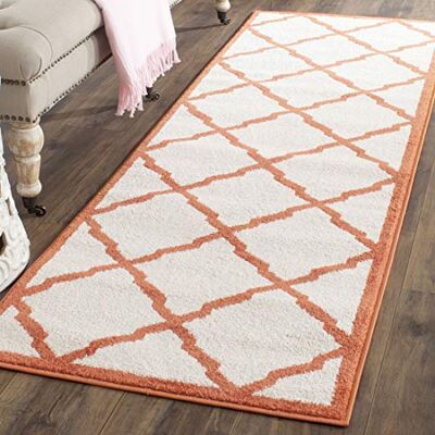Safavieh Tapis géométrique pour Salon, Salle à manger, Chambre à coucher Amherst Collection, Tapis à poil court, Beige et orange, 69 X 213 cm - Publicité Safavieh Tapis géométrique pour Salon, Salle à manger, Chambre à coucher Amherst Collection, Tapis à poil court, Beige et orange, 69 X 213 cm - Publicité