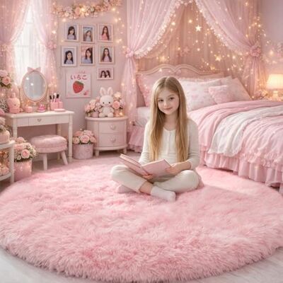 Amdrebio Tapis Rond Moelleux à Poils Longs pour décoration de Chambre de Fille Tapis esthétique et Mignon pour Chambre de Fille, Enfant, Maison, école 1,5 m Rose - Publicité Amdrebio Tapis Rond Moelleux à Poils Longs pour décoration de Chambre de Fille Tapis esthétique et Mignon pour Chambre de Fille, Enfant, Maison, école 1,5 m Rose - Publicité