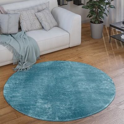 Paco Home Tapis Rond Salon Tapis Poil Ras Moderne Moelleux Lavable Monochrome, Dimension:120 cm Rond, Couleur:Turquoise - Publicité Paco Home Tapis Rond Salon Tapis Poil Ras Moderne Moelleux Lavable Monochrome, Dimension:120 cm Rond, Couleur:Turquoise - Publicité