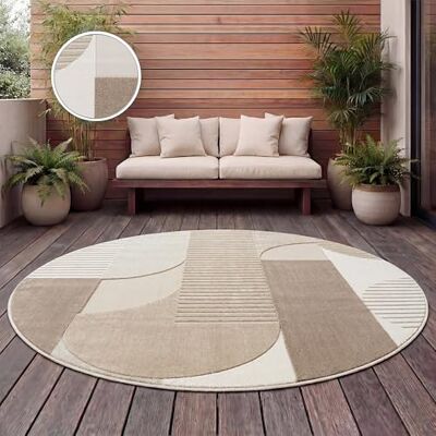 Paco Home Tapis Exterieur Terrasse Salon Cuisine Motif Scandinave Motif Boho Uni, Dimension:160 cm Rond, Couleur:Beige 2 - Publicité Paco Home Tapis Exterieur Terrasse Salon Cuisine Motif Scandinave Motif Boho Uni, Dimension:160 cm Rond, Couleur:Beige 2 - Publicité