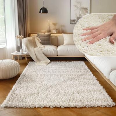 SIMPEX Tapis Shaggy crème à Poils Longs 200x290 cm Grand Format Moderne uni idéal pour Salon ou Salle à Manger élégance Naturelle - Publicité SIMPEX Tapis Shaggy crème à Poils Longs 200x290 cm Grand Format Moderne uni idéal pour Salon ou Salle à Manger élégance Naturelle - Publicité