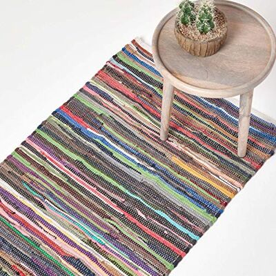 Tapis Chindi en Coton Recyclé Homescapes - 66 x 200 cm - Publicité Tapis Chindi en Coton Recyclé Homescapes - 66 x 200 cm - Publicité