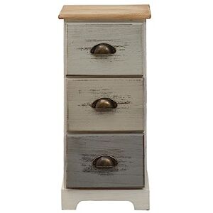 Rebecca Mobili Commode 3 Tiroirs, Table de Chevet en Bois, Blanc Beige Gris, Bois de Paulownia, Style Vintage, Chambre Salle de Bain – Dimensions: 62 x 29 x 25 cm (HxLxL) Art. RE4481 - Publicité