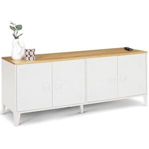 Idmarket Ester Buffet - Style Industriel - 140cm Blanc Métal et Bois - Publicité Idmarket Ester Buffet - Style Industriel - 140cm Blanc Métal et Bois - Publicité