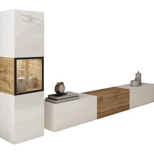 Muebles Slavic Berlin I Ensemble de meubles de salon, meuble TV 180 cm, éclairage LED en option, différentes finitions, meubles de salon modernes (blanc/Wotan) - Publicité Muebles Slavic Berlin I Ensemble de meubles de salon, meuble TV 180 cm, éclairage LED en option, différentes finitions, meubles de salon modernes (blanc/Wotan) - Publicité