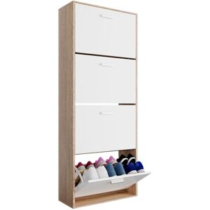 CASABEL Meuble de Rangement a Chaussure 24 Paires Armoire Etagere Grande Capacité pour Entree, Couloir MDF Style Bois L60xP24xH150 cm Blanc Bois Clair - Publicité