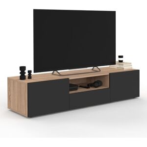 IDMarket Meuble TV 140 cm ELI Bois façon hêtre Portes Noires - Publicité IDMarket Meuble TV 140 cm ELI Bois façon hêtre Portes Noires - Publicité