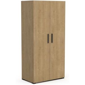 Demeyere Petite Armoire Penderie 2 Portes 2 Niches Tendance – Style Industriel – Coloris Chêne Hamilton & Finitions Noir Mat 90,3 x 51,7 x 188,2 cm - Publicité