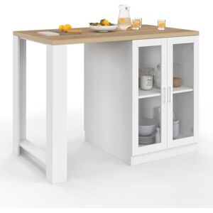 IDMarket Ilot Central Lino 120 cm 2 Personnes Bois Blanc et Plan de Travail façon hêtre et Portes vitrées - Publicité IDMarket Ilot Central Lino 120 cm 2 Personnes Bois Blanc et Plan de Travail façon hêtre et Portes vitrées - Publicité