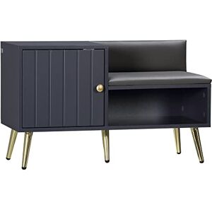 HOMCOM Banc de Rangement Banc à Chaussures Style Art déco Placard Niche Banquette Assise Dossier revêtement synthétique Acier doré 80 x 33 x 49 cm Gris - Publicité HOMCOM Banc de Rangement Banc à Chaussures Style Art déco Placard Niche Banquette Assise Dossier revêtement synthétique Acier doré 80 x 33 x 49 cm Gris - Publicité