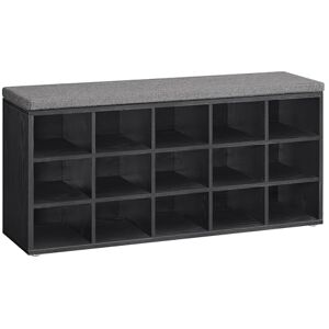 VASAGLE Banc à Chaussures, Organiseur de Chaussures avec 15 Compartiments, Siège Rembourré, pour Entrée, Couloir, Placard, Noir Boisé et Gris Ardoise LHS015B02 - Publicité VASAGLE Banc à Chaussures, Organiseur de Chaussures avec 15 Compartiments, Siège Rembourré, pour Entrée, Couloir, Placard, Noir Boisé et Gris Ardoise LHS015B02 - Publicité